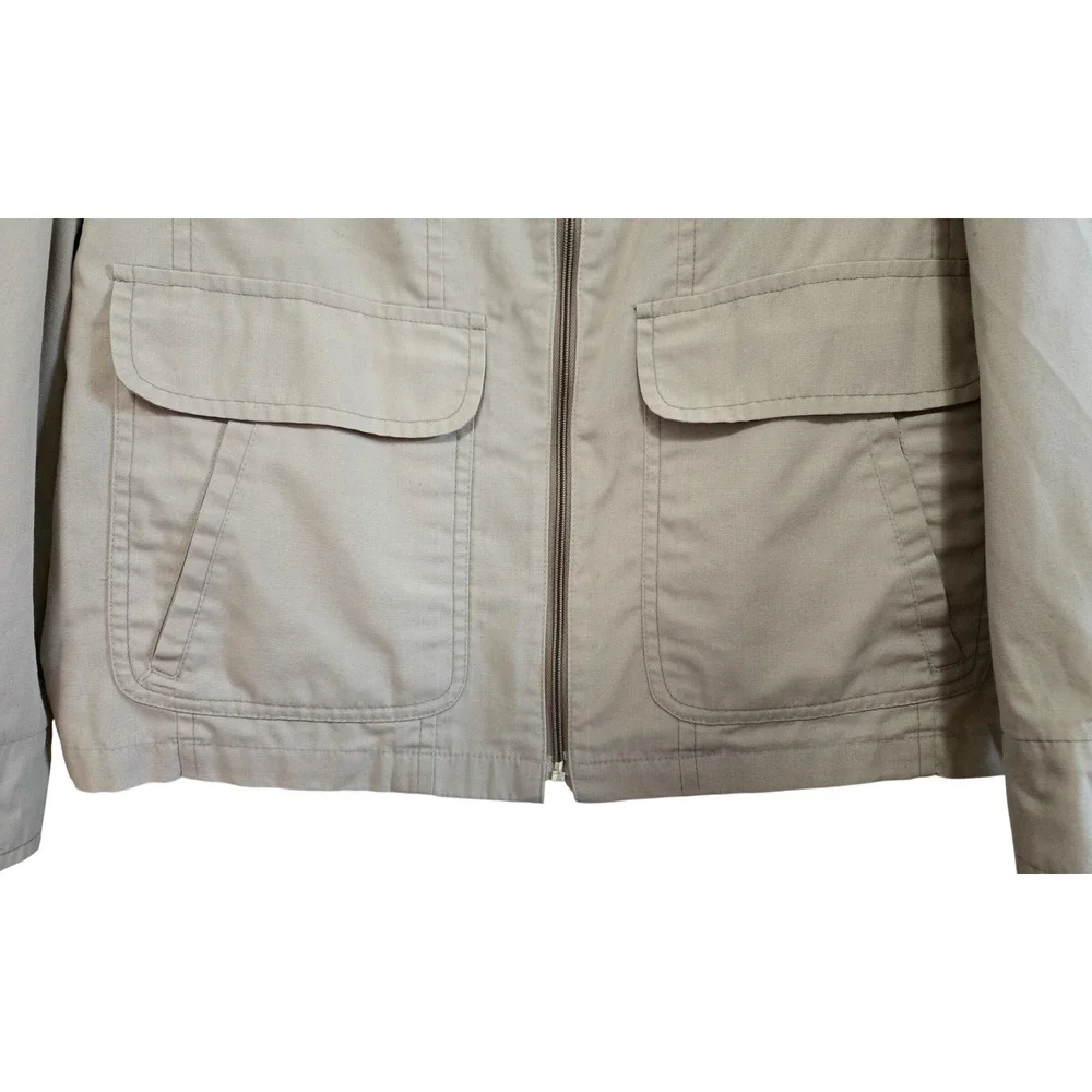 Vintage London Fog Classic 1970's Beige Zip Front Utility Jacket Tan Size 44 XL